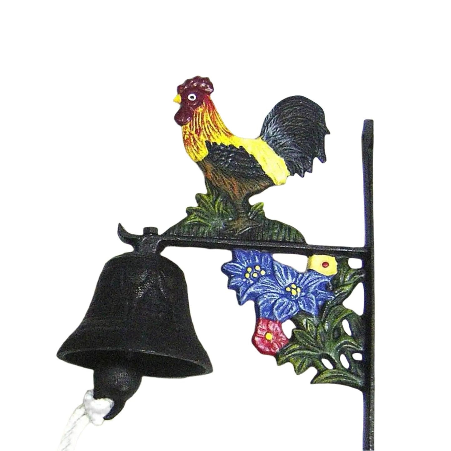 Door Bell Rooster Blue Floral Cast Iron