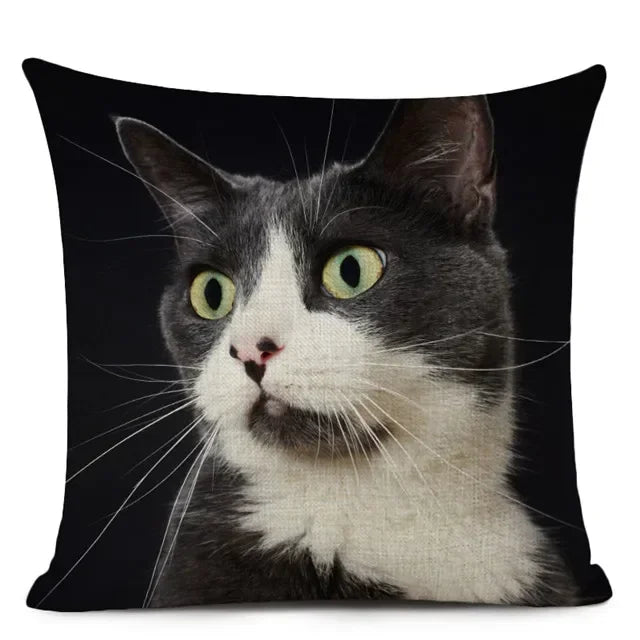 Cat Portrait Linen Cushion Cover | Realistic Photo Print | Cat Lover Gift