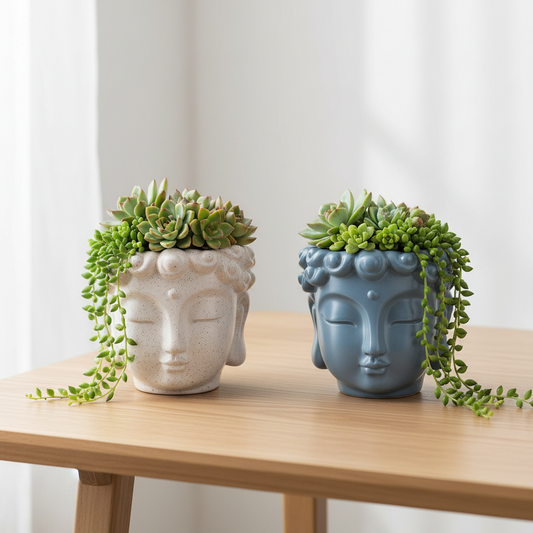 Buddha Head Planter Pot | Bali Thai Tropical Decor | Indoor Succulent & Plant Pot | Boho Zen Garden Gift | 8.7x9.5x10cm