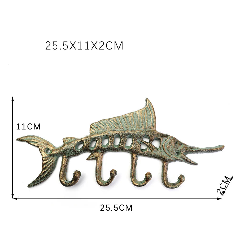 Swordfish Cast Iron Wall Hooks | Vintage Coastal Key & Towel Hanger