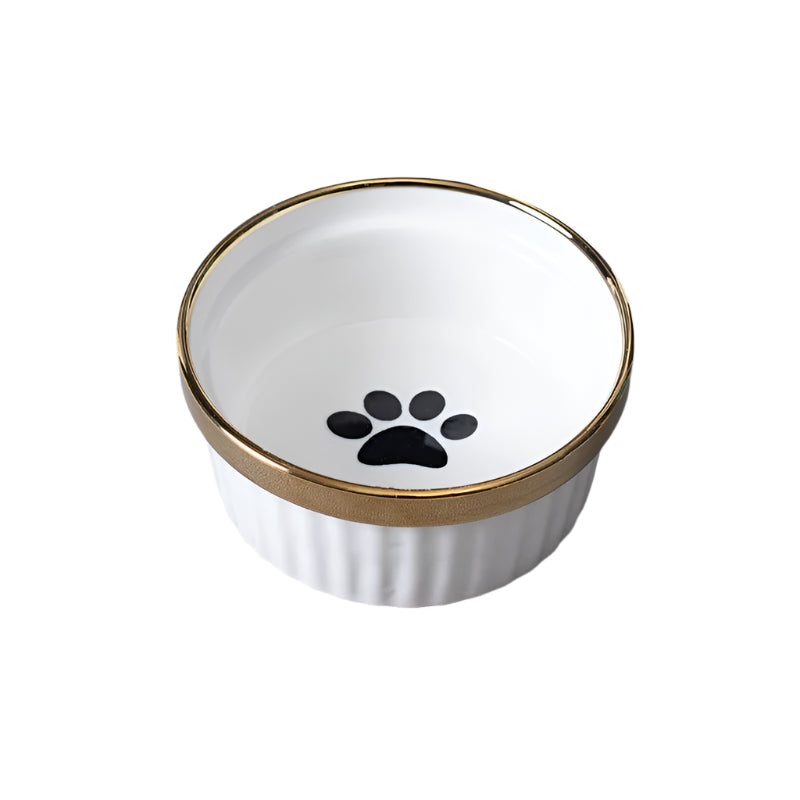 Cat Bowl with Stand Gold White