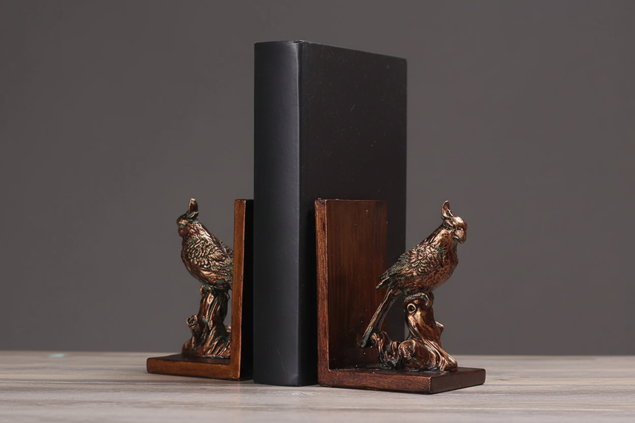 Parrot Bookends Rustic Vintage Antique Resin Decorative Pair 11x9.7x14.5cm