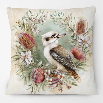 Kookaburra Cushion Cover | Watercolour Native Flowers | 45 x 45cm