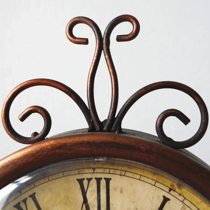 Wrought Iron Desk Clock | Ornate Scrollwork Frame | Silent Quartz | 28cm | Brown or White