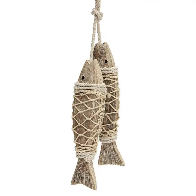 2pcs Hand Carved Wood Fish Decoration