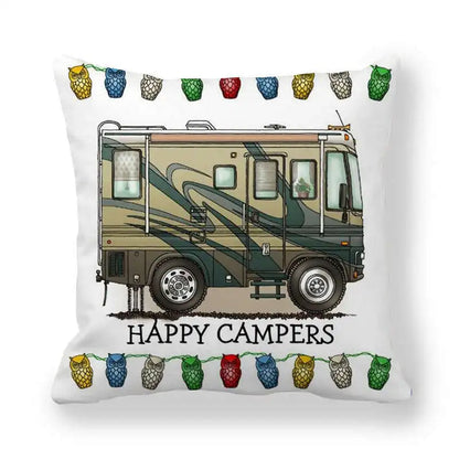 Happy Campers Cushion Cover Camping Caravan Motorhome