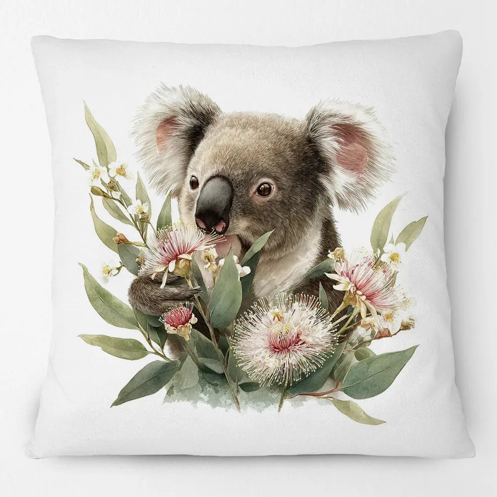 Australian Koala Cushion Covers | Watercolour Floral Art | Native Flowers & Eucalyptus | Sofa Throw Pillow
