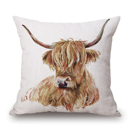 Highland Cow Cushion Covers | Watercolour Art | Mother & Calf, Family, Portrait | Farmhouse Sofa Pillow