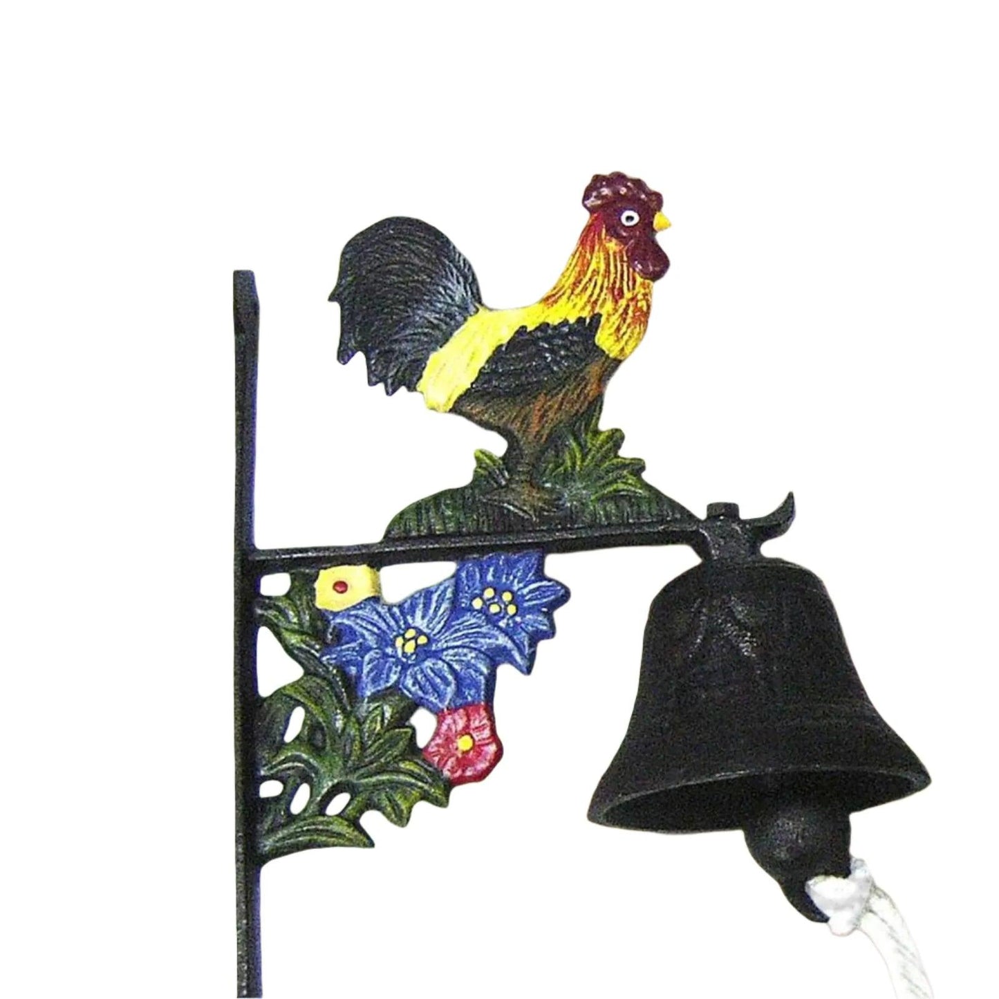 Door Bell Rooster Blue Floral Cast Iron