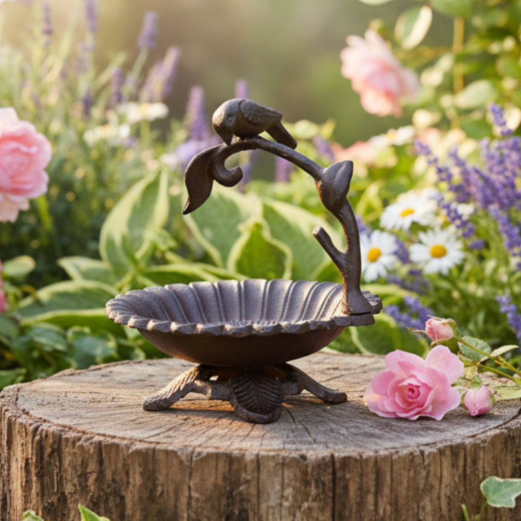 Cast Iron Bird Feeder or Candle Holder | Flower Design 16x15.5x18cm