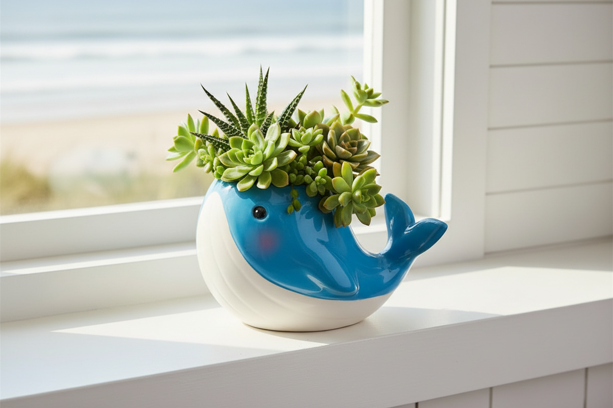 Blue Whale Planter Pot & Vase | Coastal Ocean Ceramic Home Decor