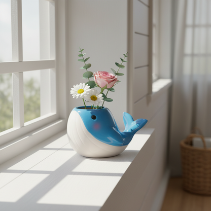 Blue Whale Planter Pot & Vase | Coastal Ocean Ceramic Home Decor