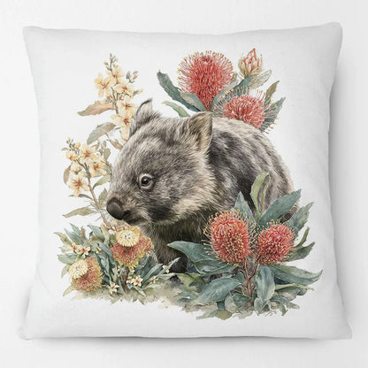 Australian Wombat Cushion Cover | Native Wildflowers Bottlebrush Banksia | 12 Designs | Aussie Gift