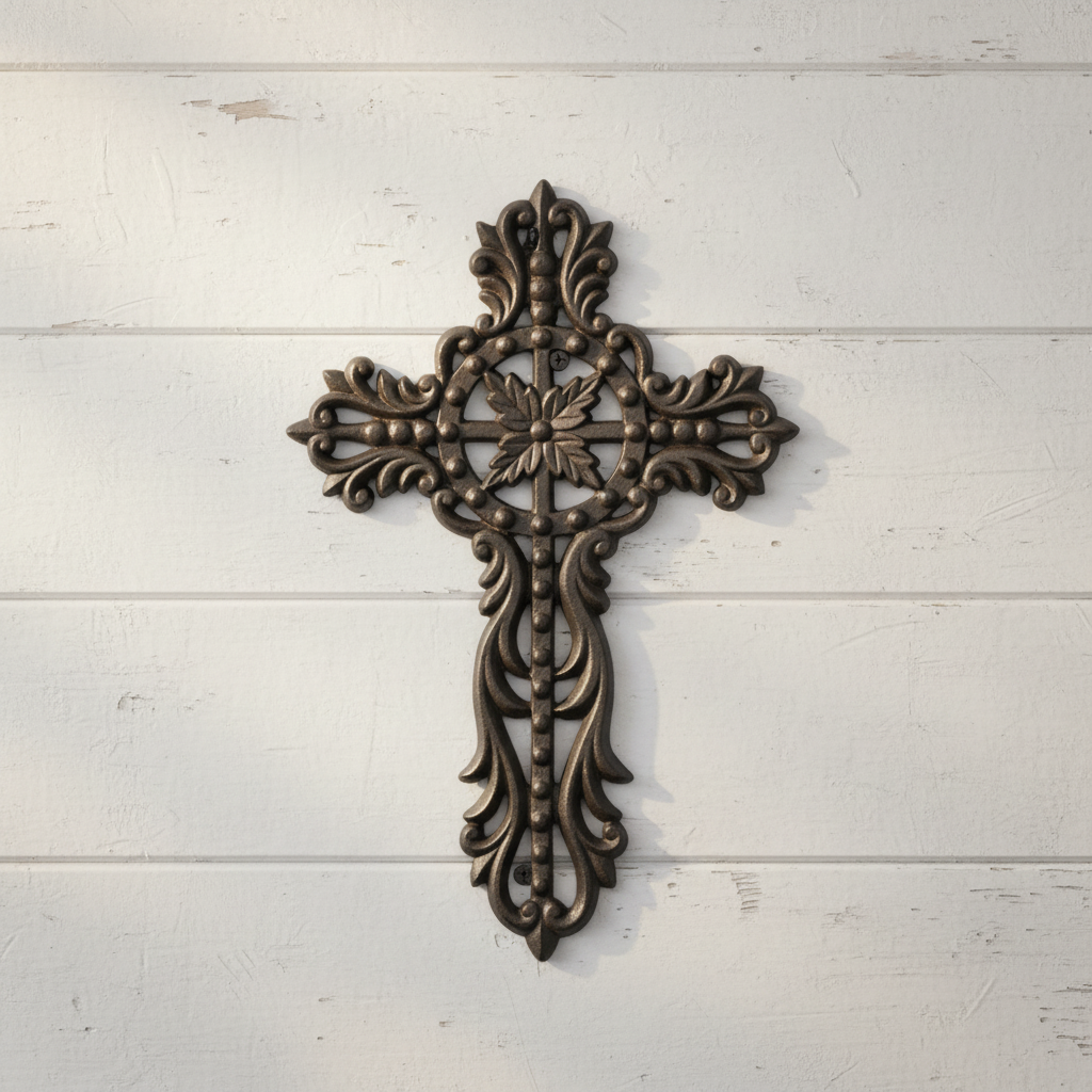 Cross Cast Iron Rustic Wall Home Garden Large