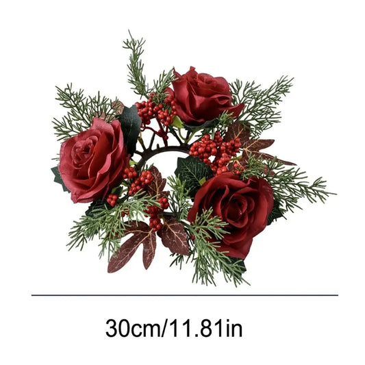 Christmas Rose Candle Wreath Rings Table Decoration