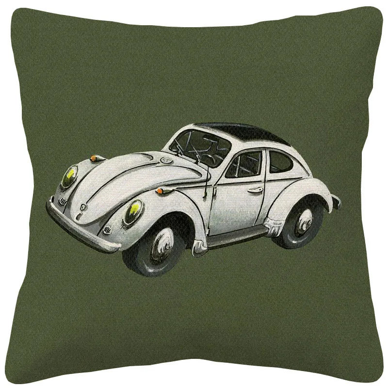 VW Beetle & Kombi Van Cushion Cover | Retro Vintage Car Art | Linen or Plush | 45x45cm