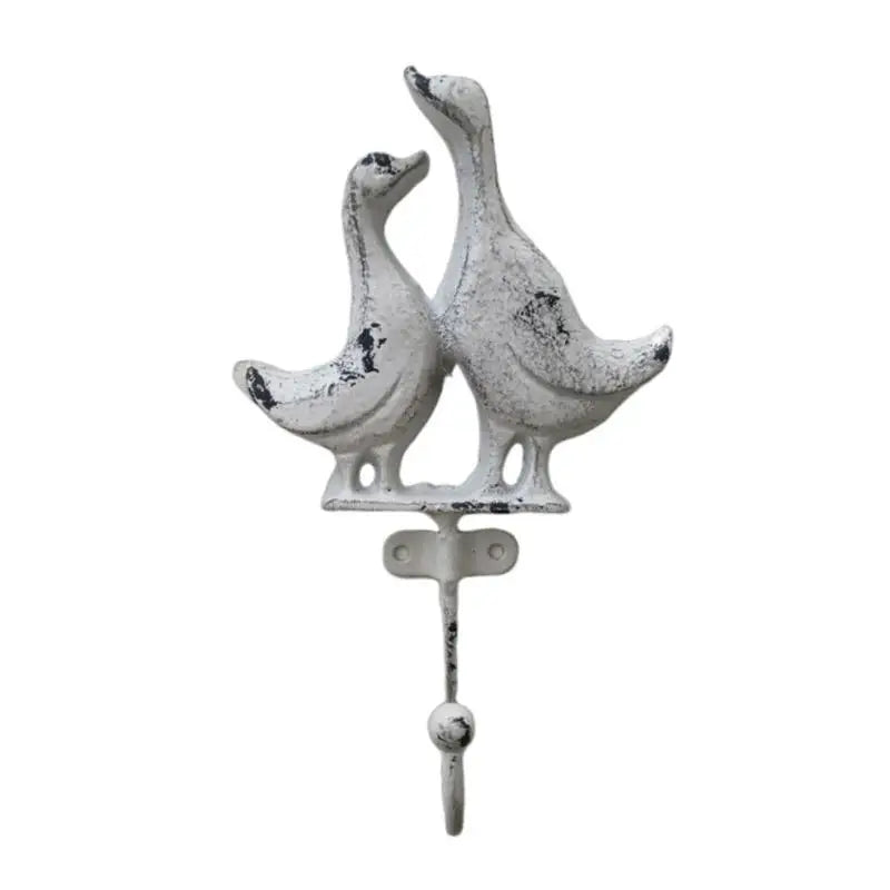 Duck Pair Cast Iron Wall Hook | Rustic or French White | Farmhouse Storage