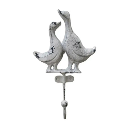 Duck Pair Cast Iron Wall Hook | Rustic or French White | Farmhouse Storage