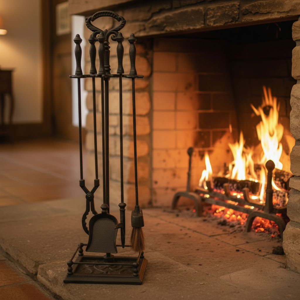 Cast Iron Fireplace Tool Set 5 Piece - Vintage Style