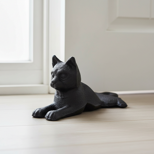 Cat Kitty Cast Iron Door Stop 15.5cm x 7.5cm | Farmhouse Coastal Decor