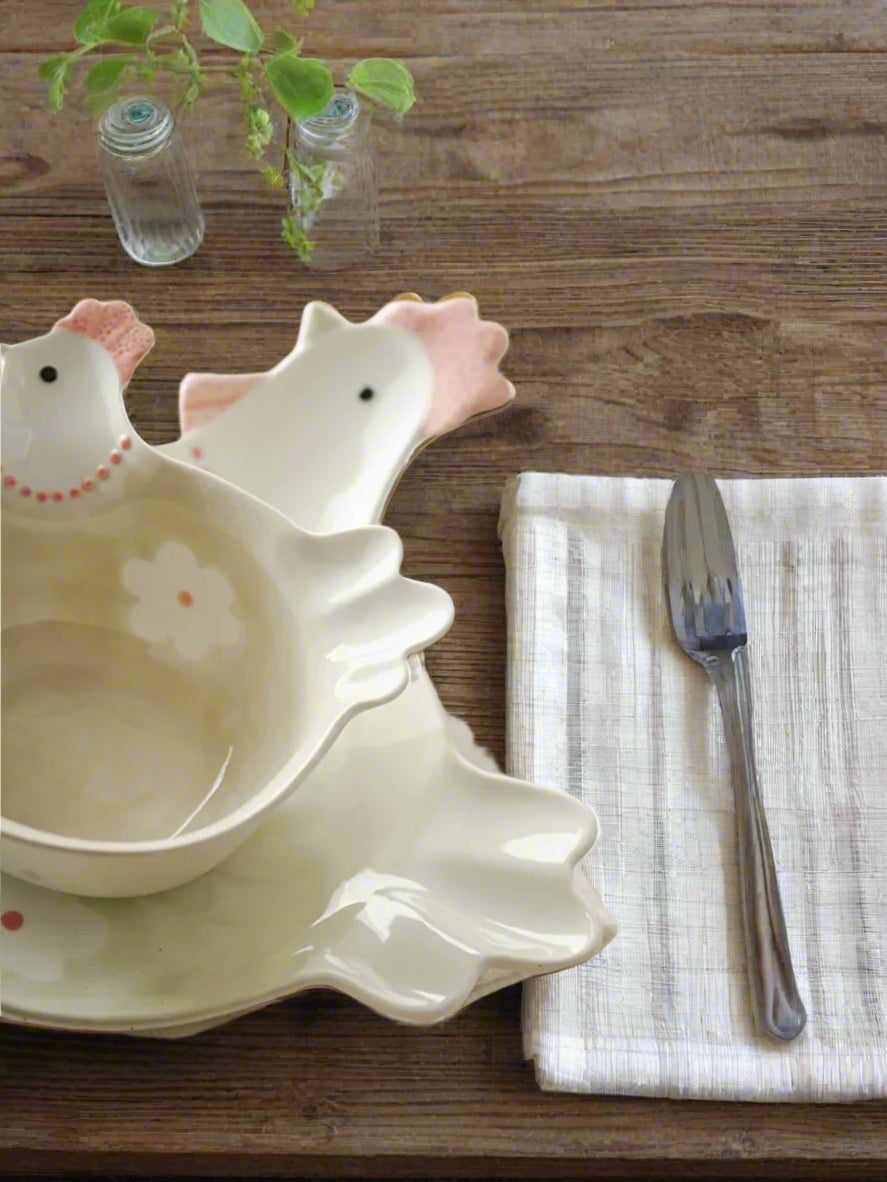 Chicken Bowl Plate Country Ceramic