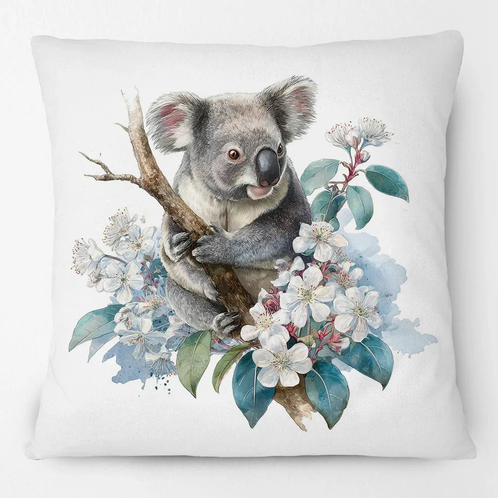 Australian Koala Cushion Covers | Watercolour Floral Art | Native Flowers & Eucalyptus | Sofa Throw Pillow