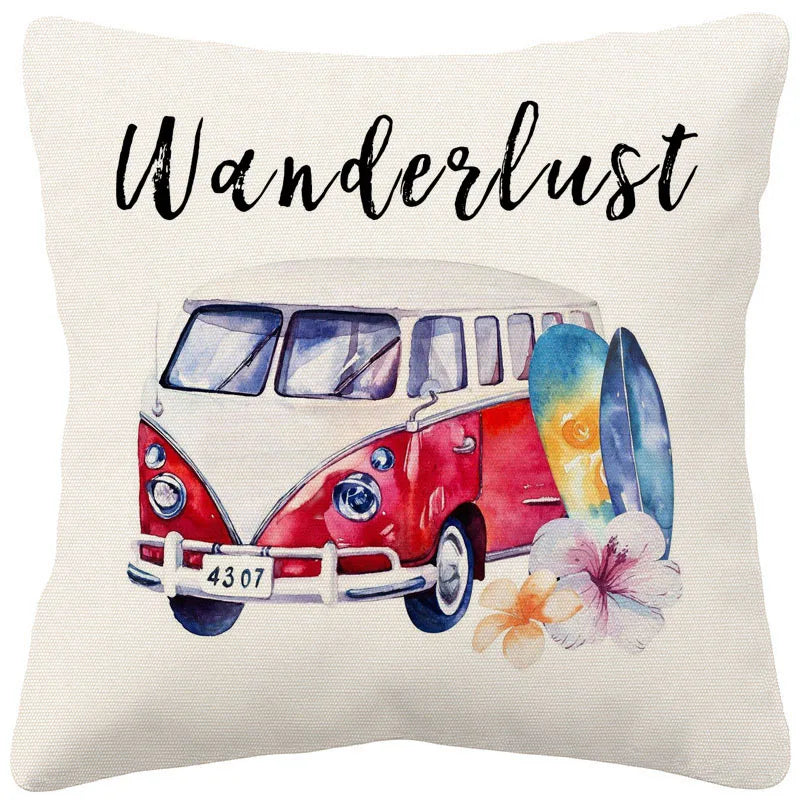VW Beetle & Kombi Van Cushion Cover | Retro Vintage Car Art | Linen or Plush | 45x45cm