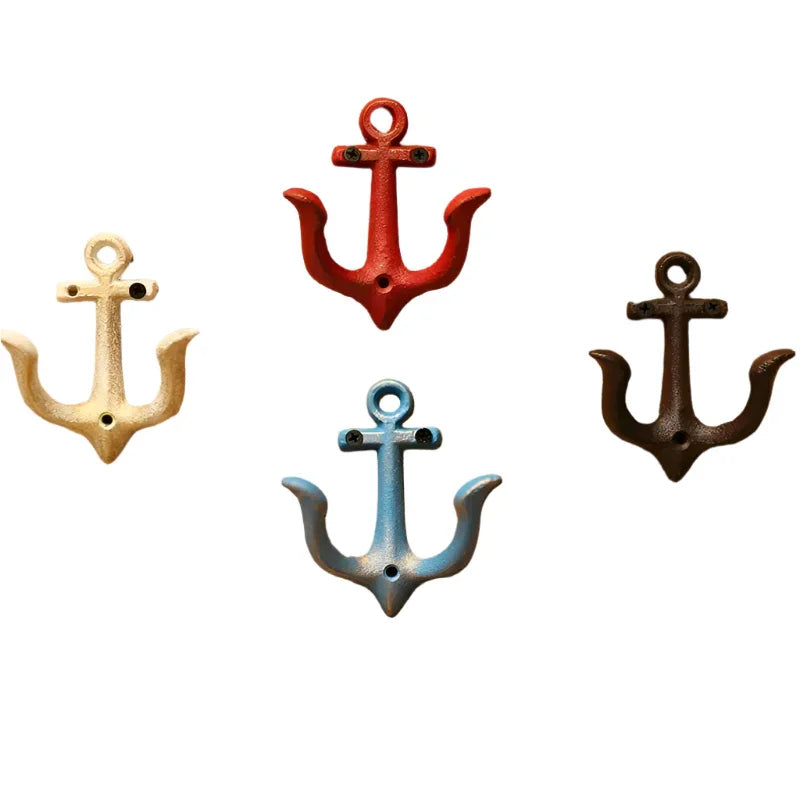 Hook Anchor Blue Red Rustic White Cast Iron Metal