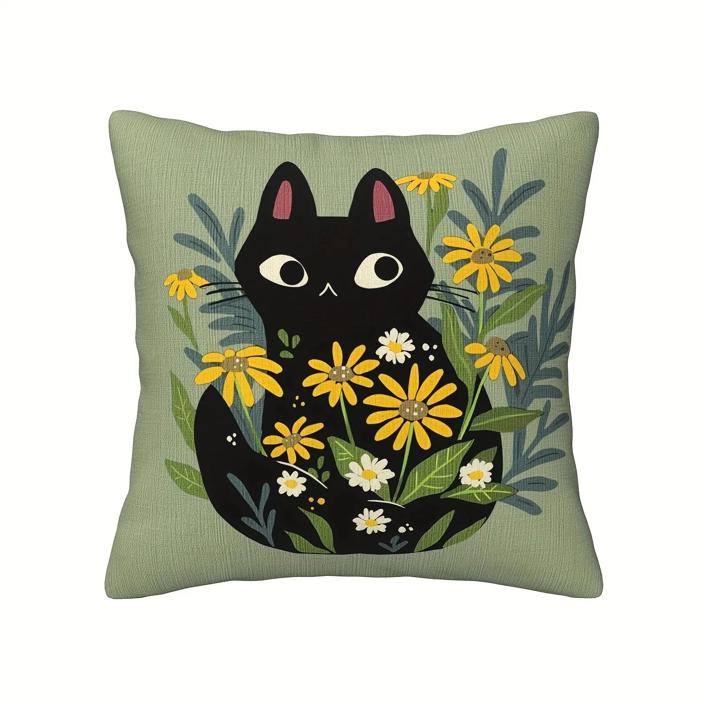 Cute Cat Floral Cushion Cover | Illustrated Cat Print | 4 Designs, 4 Sizes