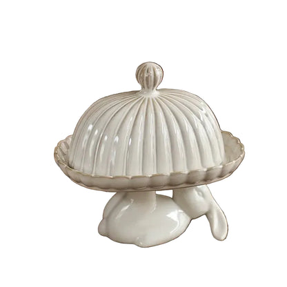 Vintage Fluted Ceramic Butter Dish with Lid