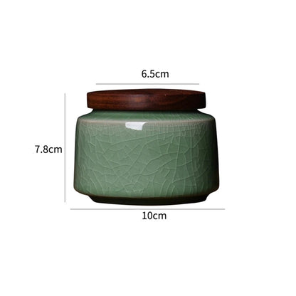 Celadon Ceramic Storage Jar with Wooden Lid — Tea, Jewellery & Trinket Box