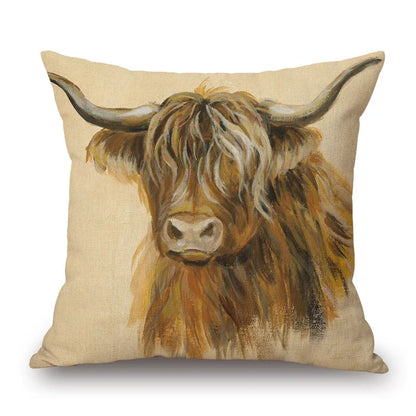 Highland Cow Cushion Cover 45x45cm | Scottish Cattle Photo Print Pillow Cover | Rustic Country Farmhouse Decor