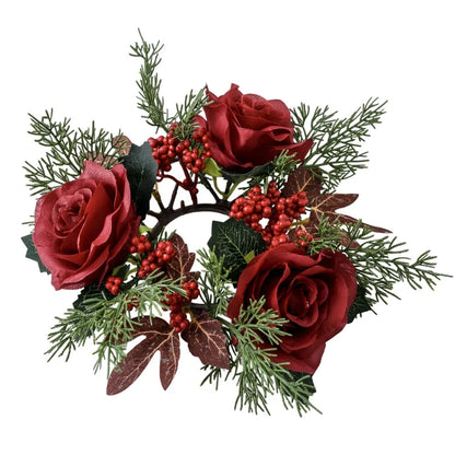 Christmas Rose Candle Wreath Rings Table Decoration