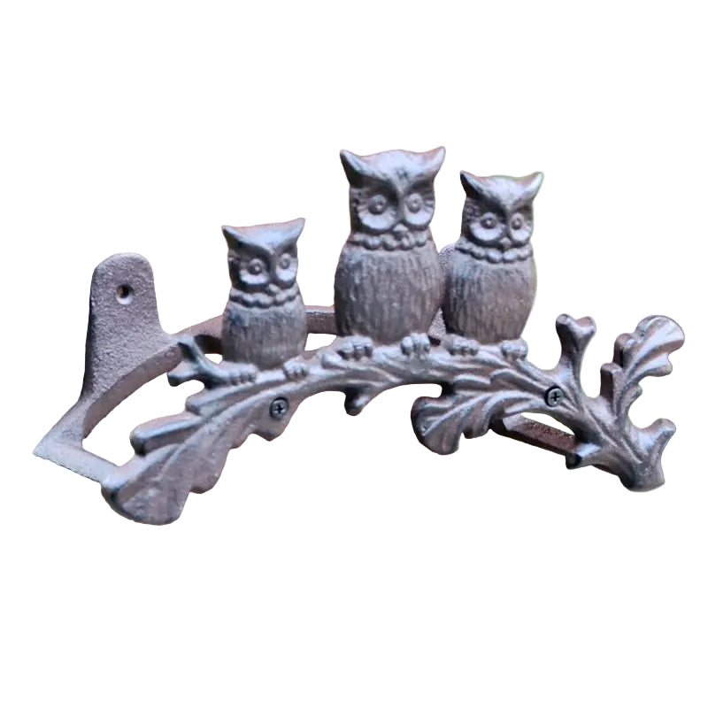 Cast Iron Three Owls Garden Hose Holder — Vintage Rustic Wall Mounted Water Pipe Rack