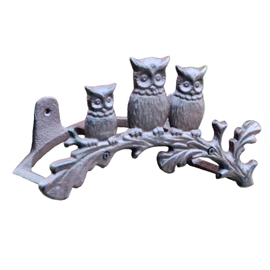 Cast Iron Three Owls Garden Hose Holder — Vintage Rustic Wall Mounted Water Pipe Rack