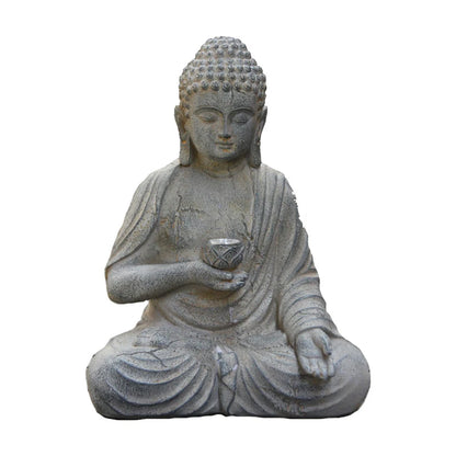 Solar Buddha Statue Garden Decor Resin Zen Sculpture 18x13x24cm Outdoor Indoor