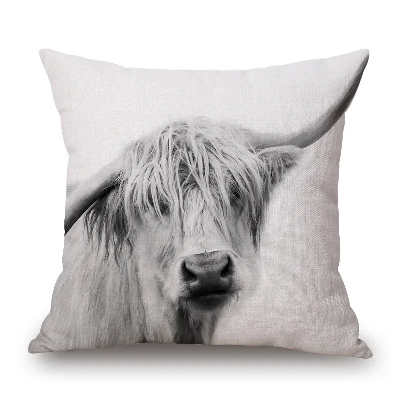 Highland Cow Cushion Cover 45x45cm | Scottish Cattle Photo Print Pillow Cover | Rustic Country Farmhouse Decor