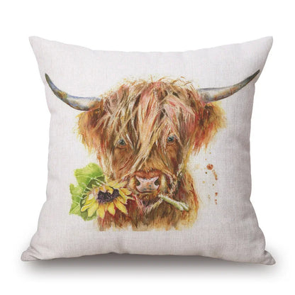 Highland Cow Cushion Covers | Watercolour Art | Mother & Calf, Family, Portrait | Farmhouse Sofa Pillow