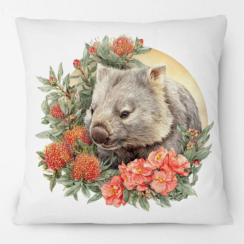 Australian Wombat Cushion Cover | Native Wildflowers Bottlebrush Banksia | 12 Designs | Aussie Gift