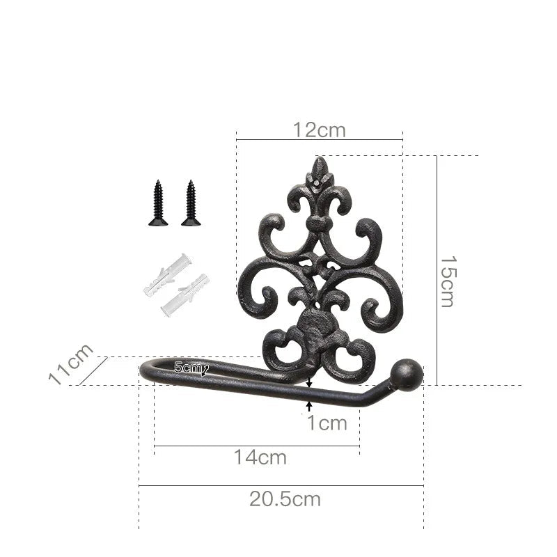 Vintage Cast Iron Toilet Roll Holder | Ornate Scrollwork Bathroom Decor