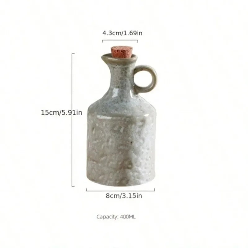 Ceramic Oil Bottle 400ml - Kitchen Storage Jar Handmade