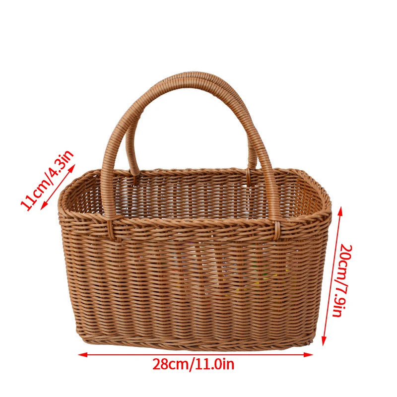 Hand Woven Rattan Style Basket | Picnic, Egg, Herb & Flower Basket | Farmhouse Garden Storage | Multiple Styles & Sizes
