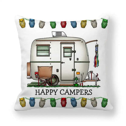 Happy Campers Cushion Cover Camping Caravan Motorhome