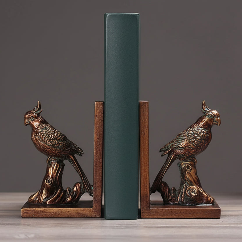 Parrot Bookends Rustic Vintage Antique Resin Decorative Pair 11x9.7x14.5cm