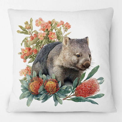 Australian Wombat Cushion Cover | Native Wildflowers Bottlebrush Banksia | 12 Designs | Aussie Gift