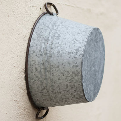 Vintage Round Metal Planter Pot & Storage Tub | Iron Basket with Handles