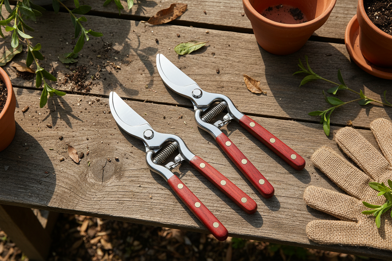 Vintage Wooden Secateurs - Pruning Shears Garden Tool