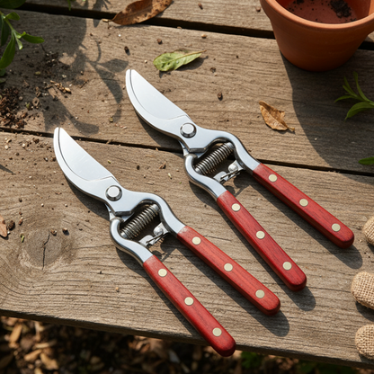 Vintage Wooden Secateurs - Pruning Shears Garden Tool