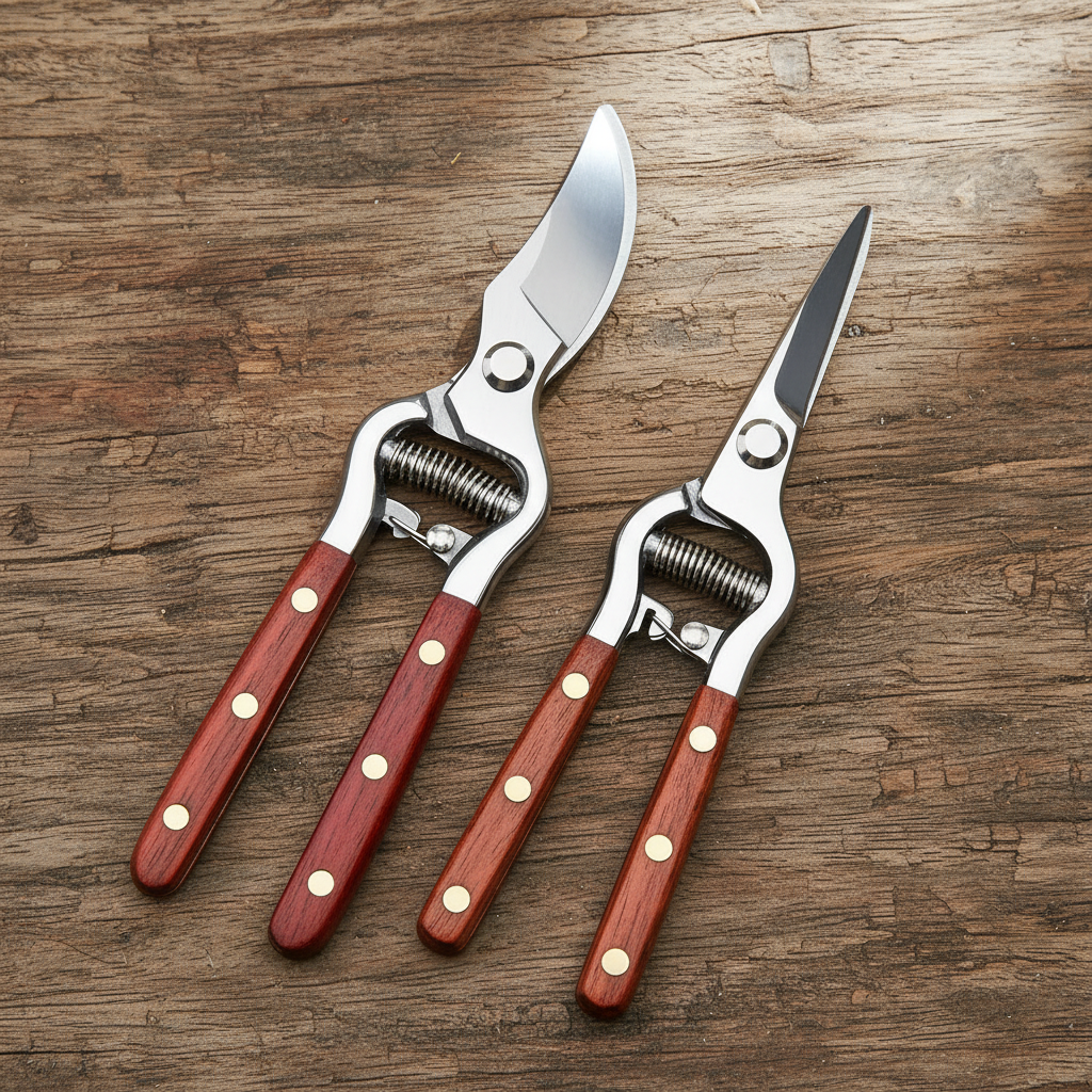 Vintage Wooden Secateurs - Pruning Shears Garden Tool