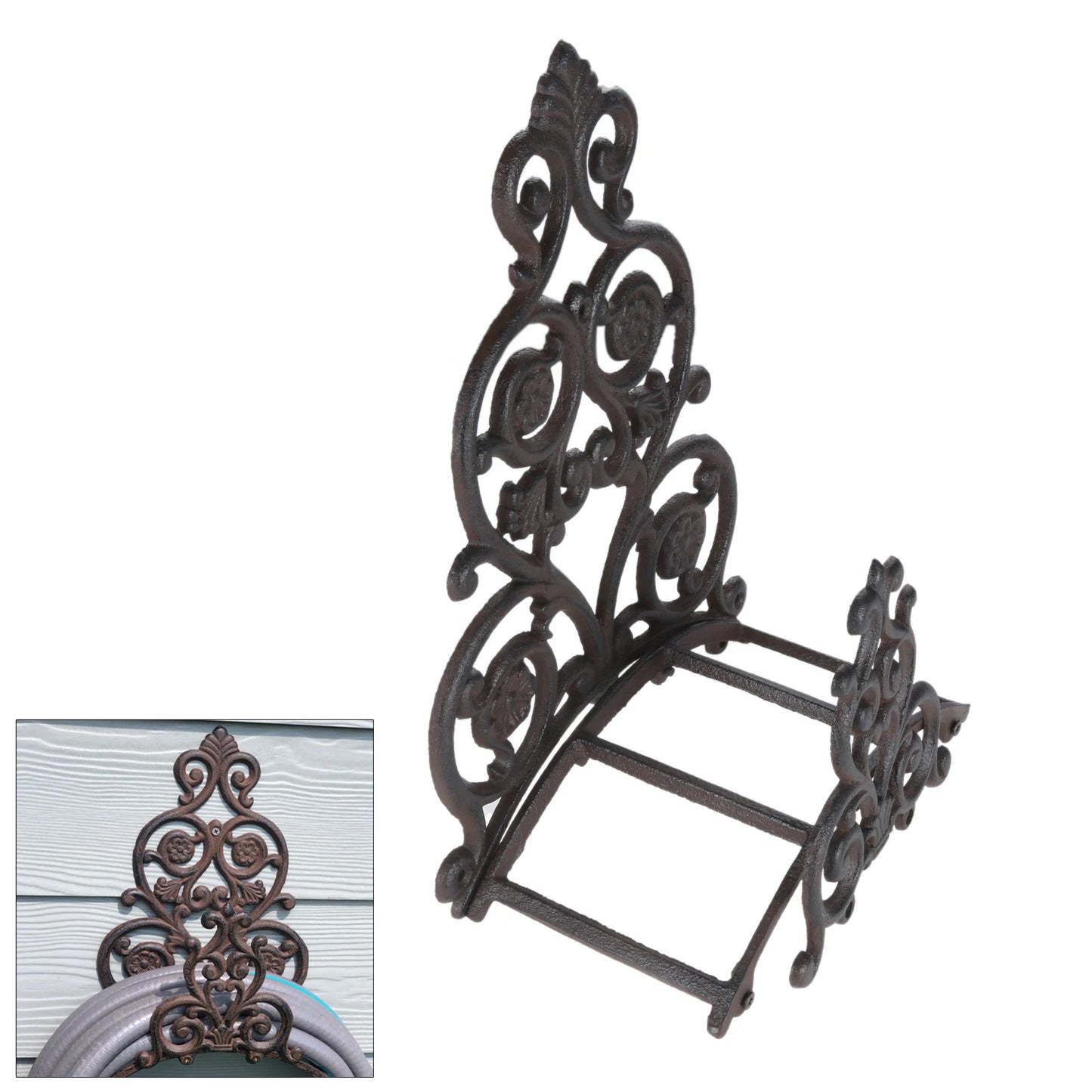 Cast Iron Garden Hose Holder Vintage Victorian Style | Antique Rusty Finish Wall Bracket